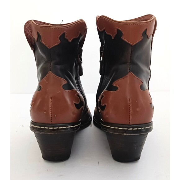 Donald Pliner Western Ankle Boot 2 Tone Brown Leather Point Toe Block Heel Sz 7 - Picture 5 of 12